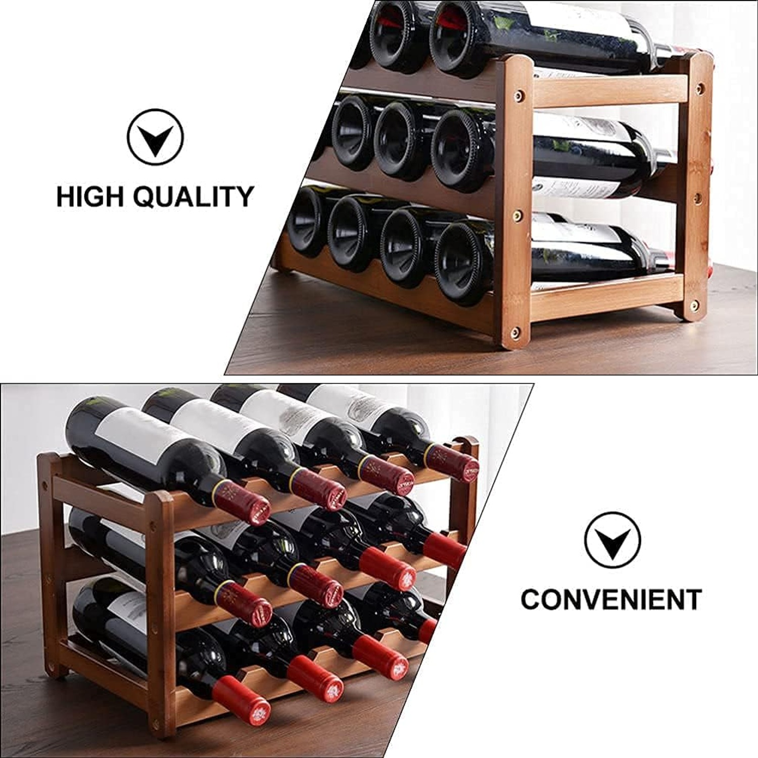 Bamboo 12 Bottle 3 Tier Countertop Wine Rack: image 4
