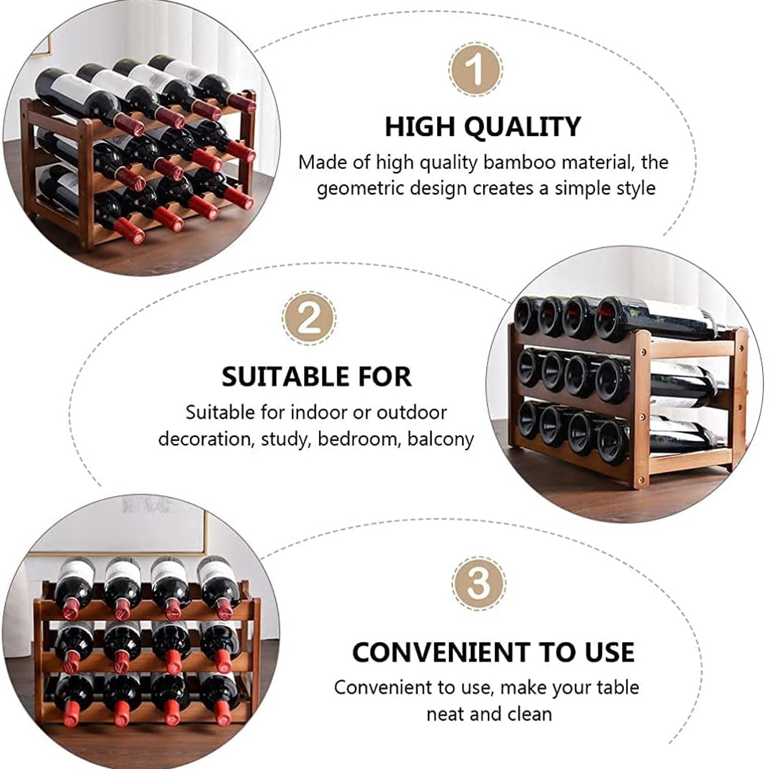 Bamboo 12 Bottle 3 Tier Countertop Wine Rack: image 5