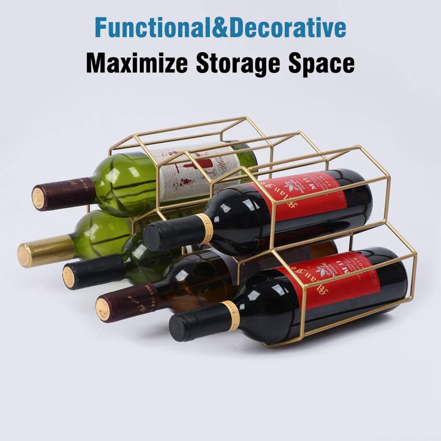 Brass 9 Bottle Countertop Wine Rack, detail view