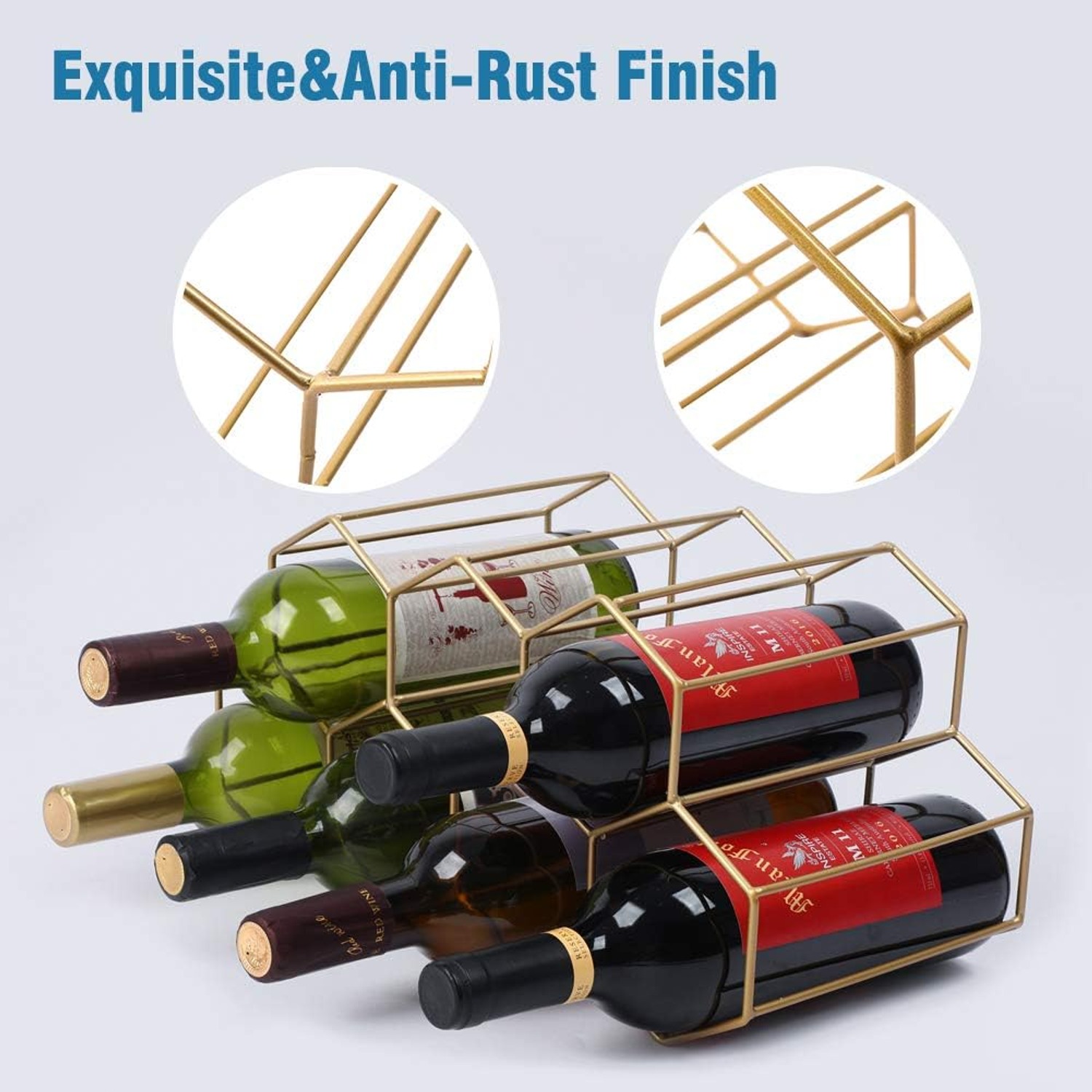 Brass 9 Bottle Countertop Wine Rack, detail view