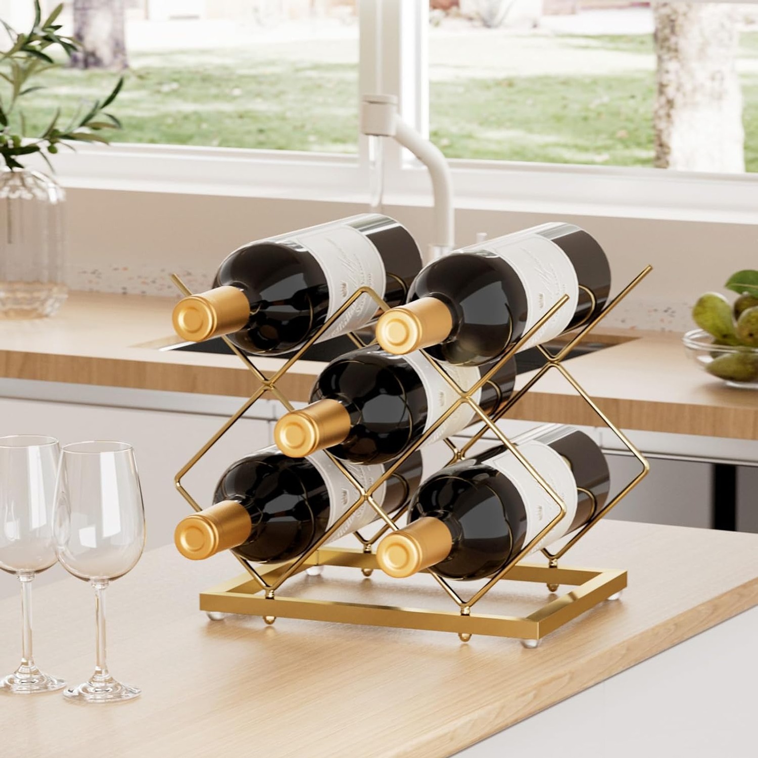 Urban Deco 5-Bottle Gold Countertop Wine Rack