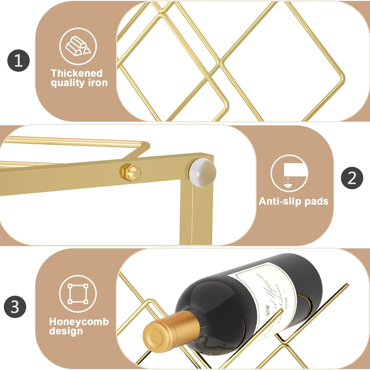 Urban Deco 5-Bottle Gold Countertop Wine Rack