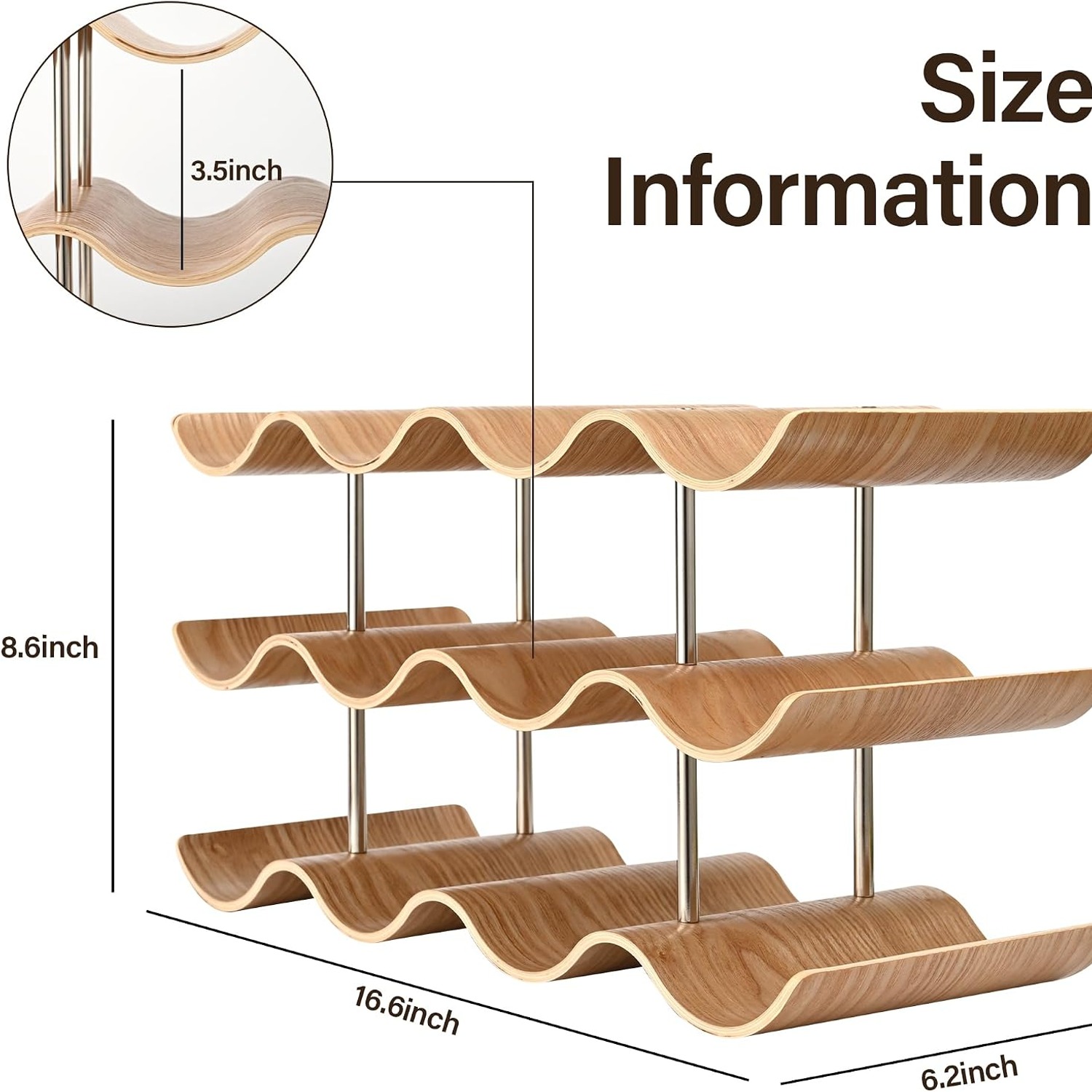 Wavy Wooden 12 Bottle Countertop Wine Rack: image 4