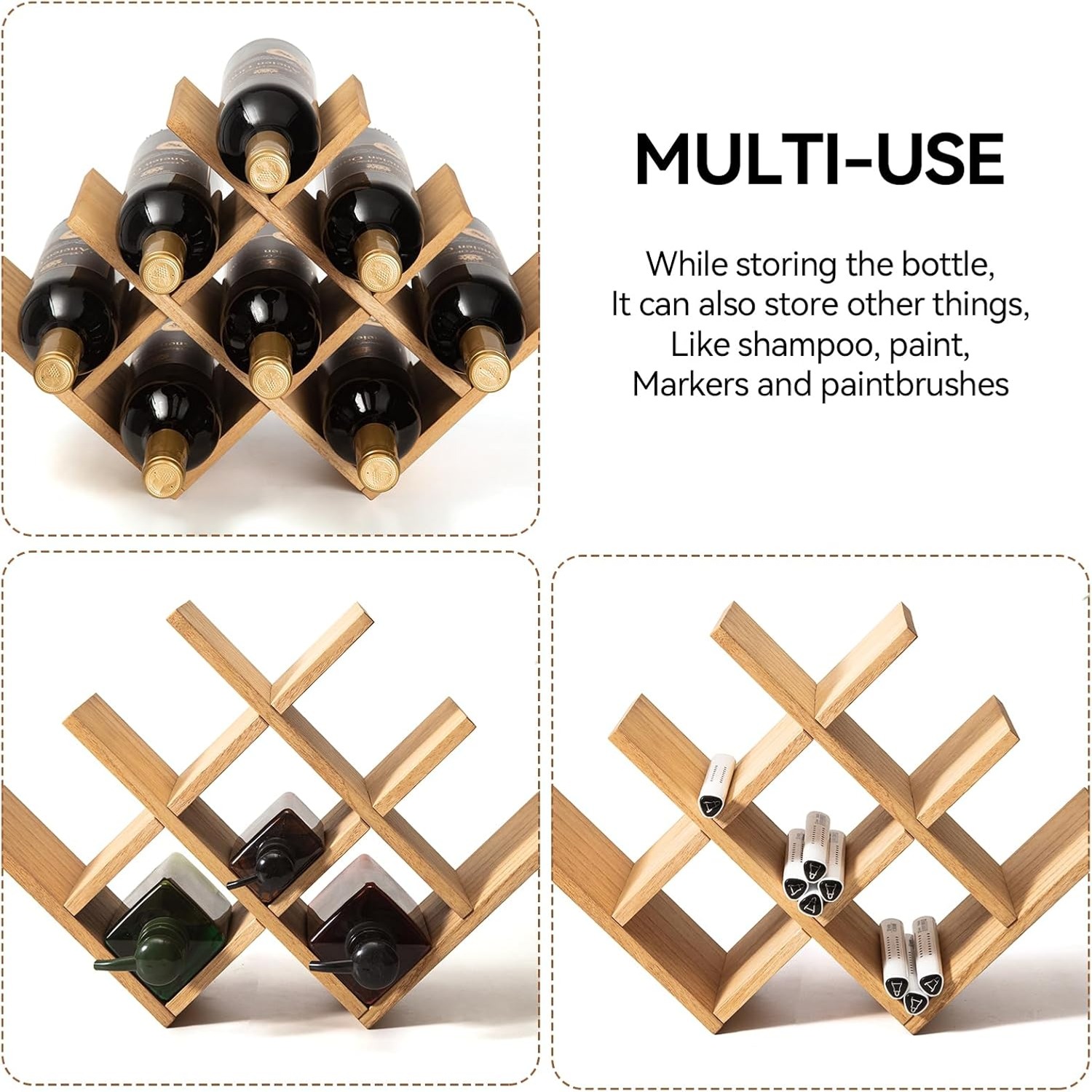 8 Bottle Wooden Wine Rack, 3-Tier Countertop Bottle Holder