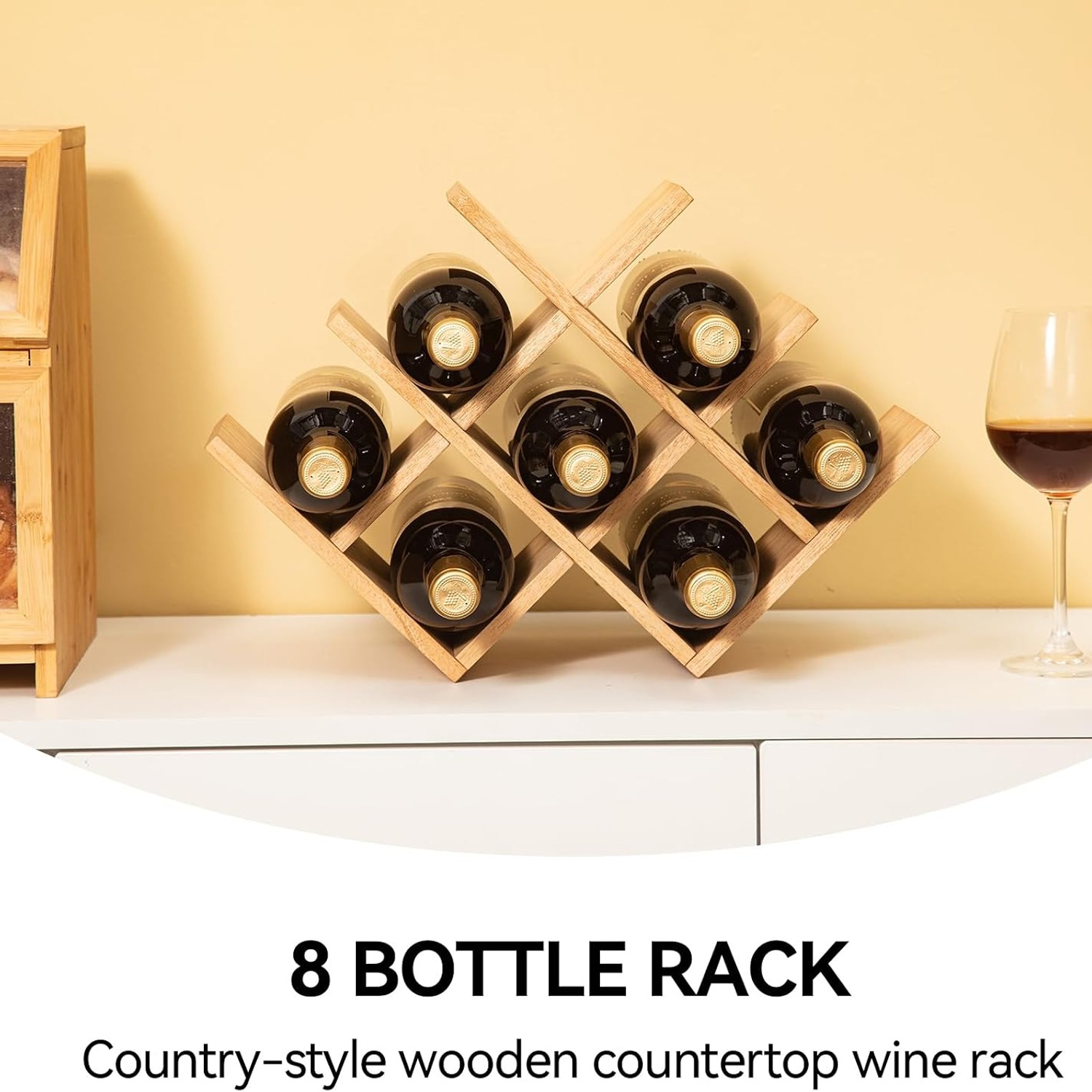 8 Bottle Wooden Wine Rack, 3-Tier Countertop Bottle Holder: image 8