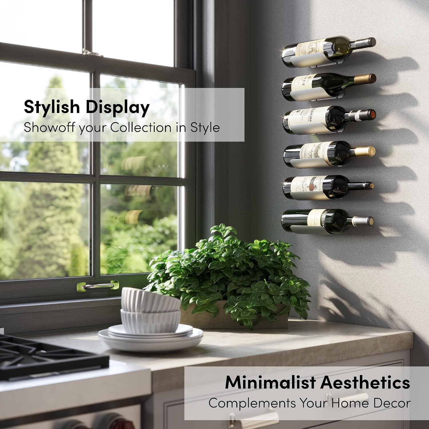 Wall Mounted Wine Bottle Rack (Set of 6, Anodised Aluminum): image 3