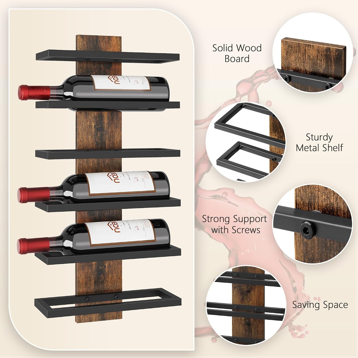 Wall Wine Rack 6 Tier Bottle Display: image 8